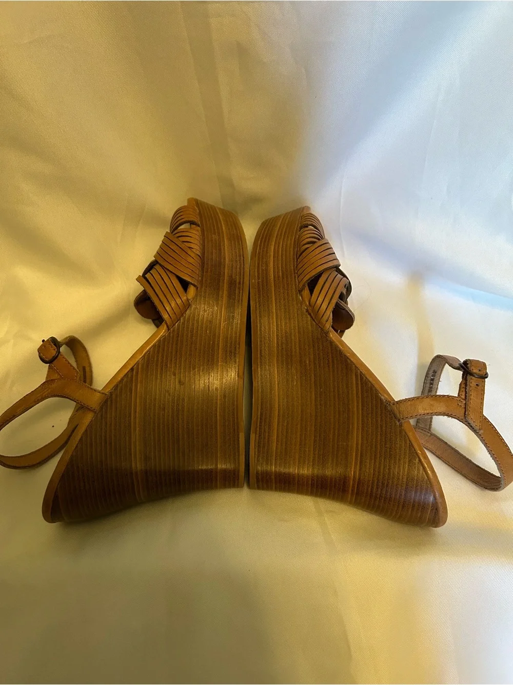 UGG Women's Brown Woven Leather Wedge Sandals - Ankle Strap
